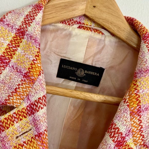 Luciano Barbera Pink Orange Silk Wool Blazer US Medium EU 46 - Picture 3 of 15